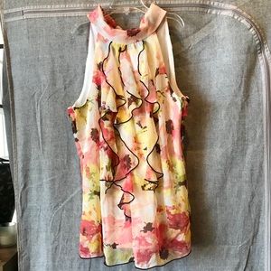 A. Byer yellow & pink ruffle sleeveless blouse M